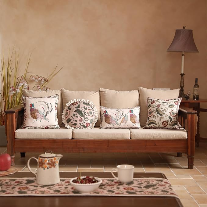 ISAENNE Designer Linen Square Throw Pillow Cover,Set of 2,18"x18"-Ratina A | Vintage French Elegant Pillow Cover,Concealed Zipper Design,Floral Pattern,Sofa,Bedroom,Living Room,Lounge Chairs