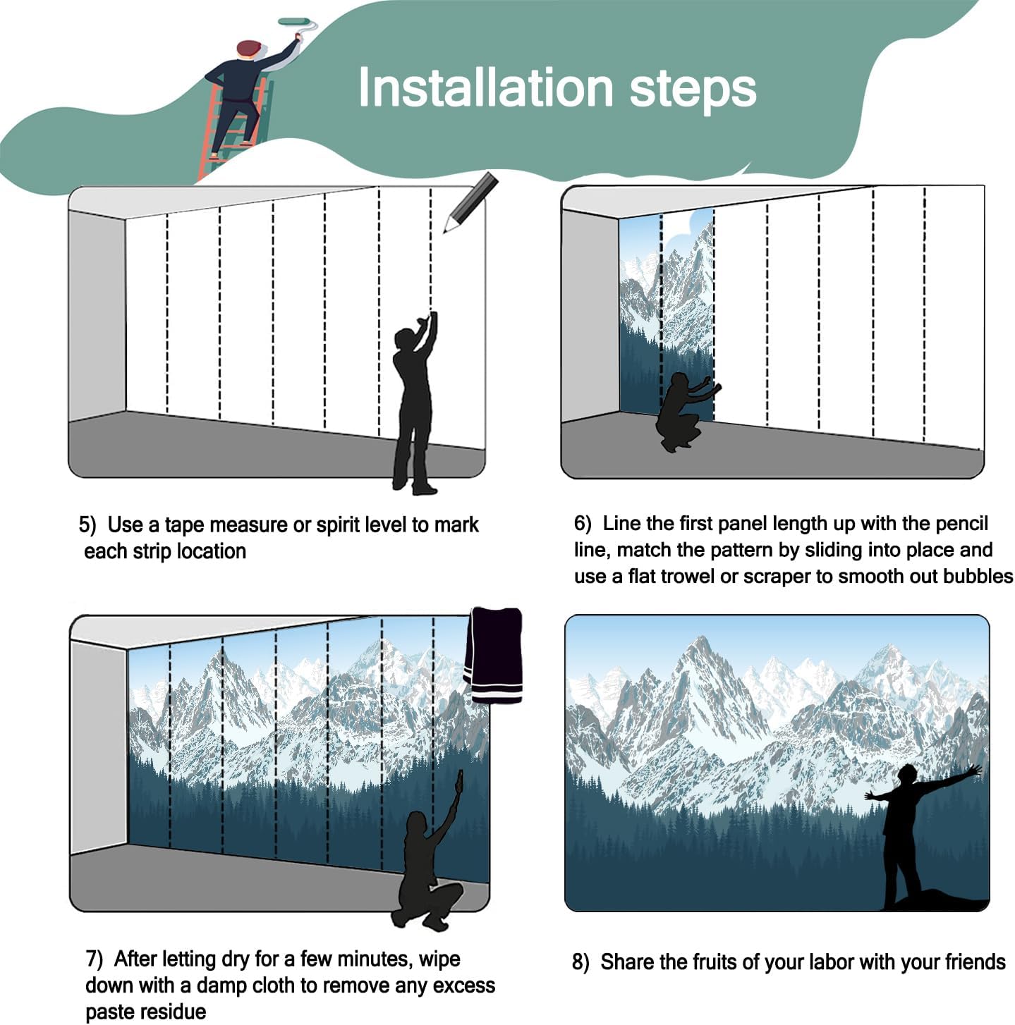 -Forest Snow Mountain Peaks Blue Sky Wallpaper Bedroom Living Room XT09 M 140" x 91"