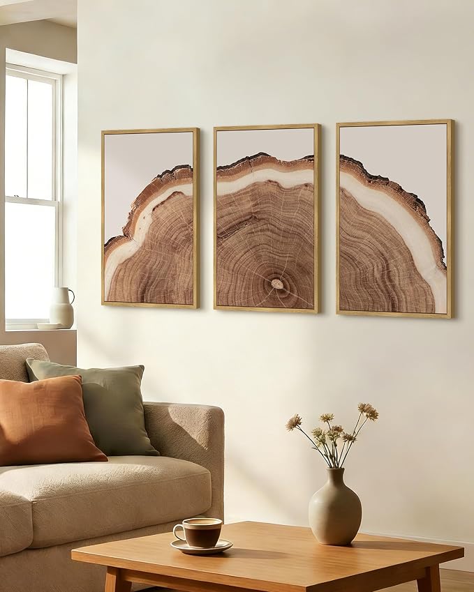 PHOPAGO Vintage Tree Rings Wood Framed Wall Art Large 16x24in Modern Retro Stump Wall Decor Nature Farmhouse Rustic Art Prints Home Decor - Natural Framed