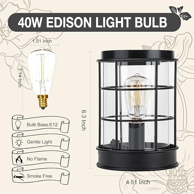 Electric Wax Melt Warmer,Wax Warmer for Scented Wax Melts,Candle Wax Burner Fragrance Warmer and Vintage Light Bulbs,Wax Melt Melter for Rustic Home Decor, Office, Birthday Gifts