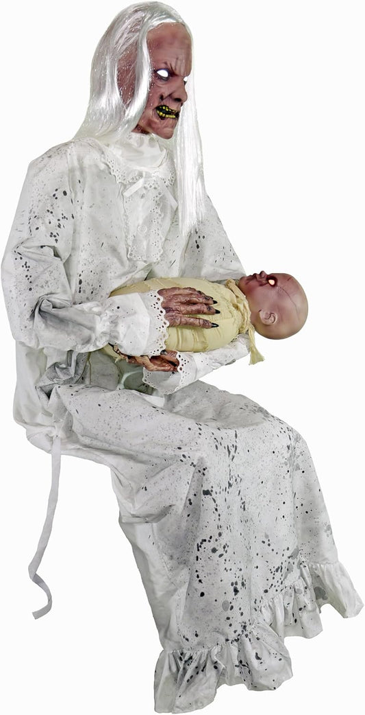 Haunted Hill Farm Life-Size Animatronic Gravely Granny by Tekky Halloween Decoration with Motion-Activated Sounds