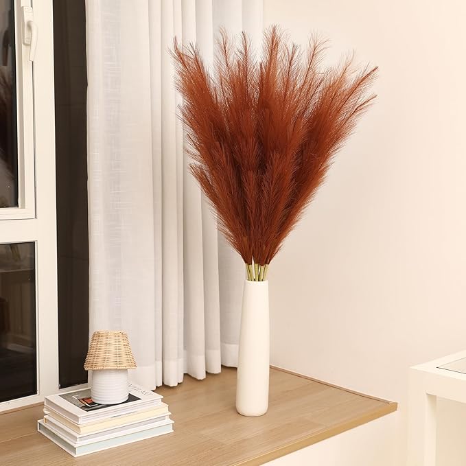 Wertuirk Burnt Orange Pampas Grass, 8 Pcs 45 Inch Tall Large Faux Pompous Grass, Long Artificial Flowers for Floor Vase, Wedding, Party, Baby Shower, Farmhouse and Fall Decor (Burnt Orange)