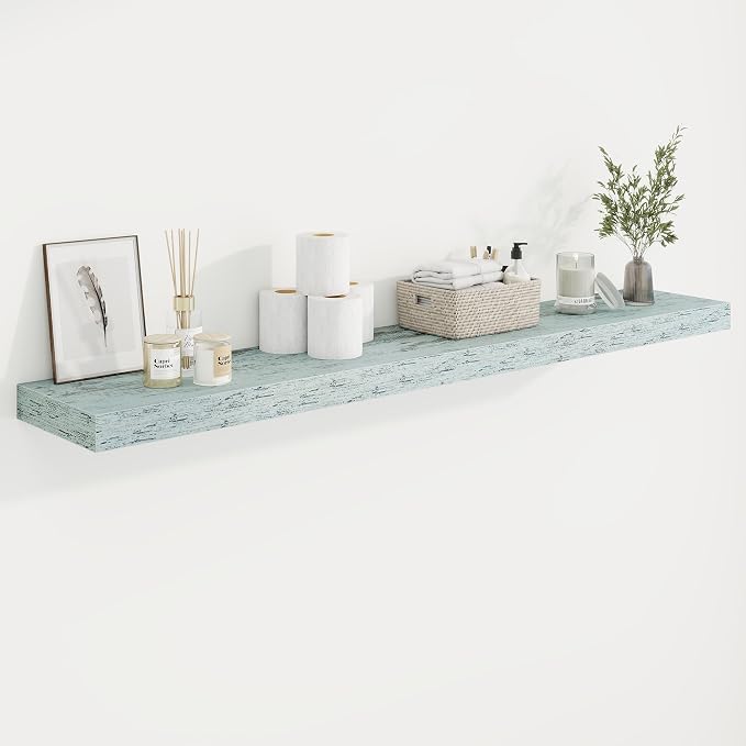 55in Floating Shelves for Wall, 55"W x 9.25"D x 1.5"H, Long Wall Mounted Engineered Wood Shelves with Invisible Brackets for Living Room, Bedroom, Bathroom, Kitchen Decor and Storage, Blue