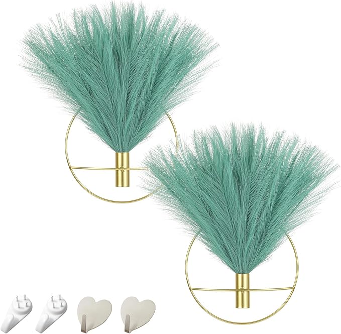 Pretty Jolly Boho Wall Decor, Wall-Mounted Metal Wall Decor, Hanging Artificial Pampas Display, Wall Art Living Room, Bedroom, Bathroom, Dining room,Plant Wall Decor 2 Pack,Gold
