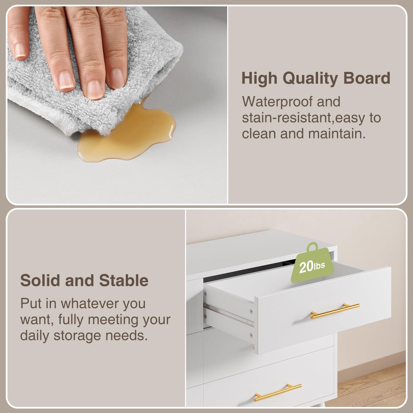 Aiho 6 Drawer Dresser for Bedroom, Chest of Drawers with Metal Handles, Wood Storage Modern Dresser for Nursery, Living Room, Entryway, White