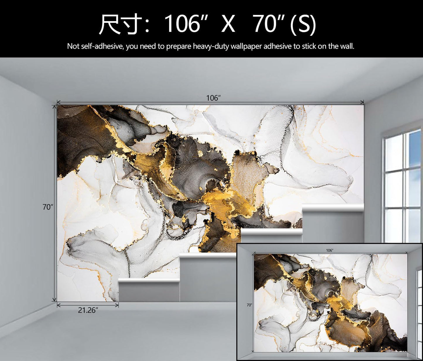 WFBHUA-White and Gold Marble Wallpaper Abstract Art Photo Wall Murals for Living Room Bedroom (Not Peel and Stick)