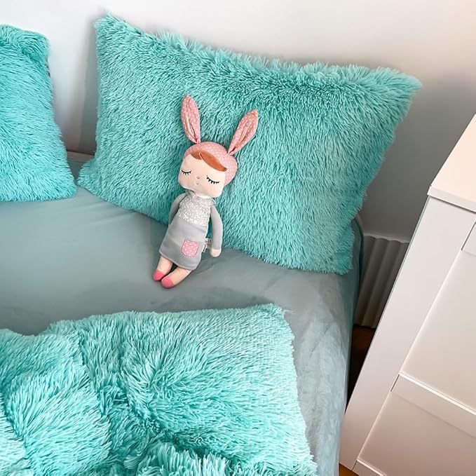 chovy Faux Fur Plush Sky Blue Comforter Sets Twin - Ultra Soft Shaggy Flannel Velvet Fluffy Fuzzy 3PC Bedding Set （Comforter x 1 Pillowcases x 2）
