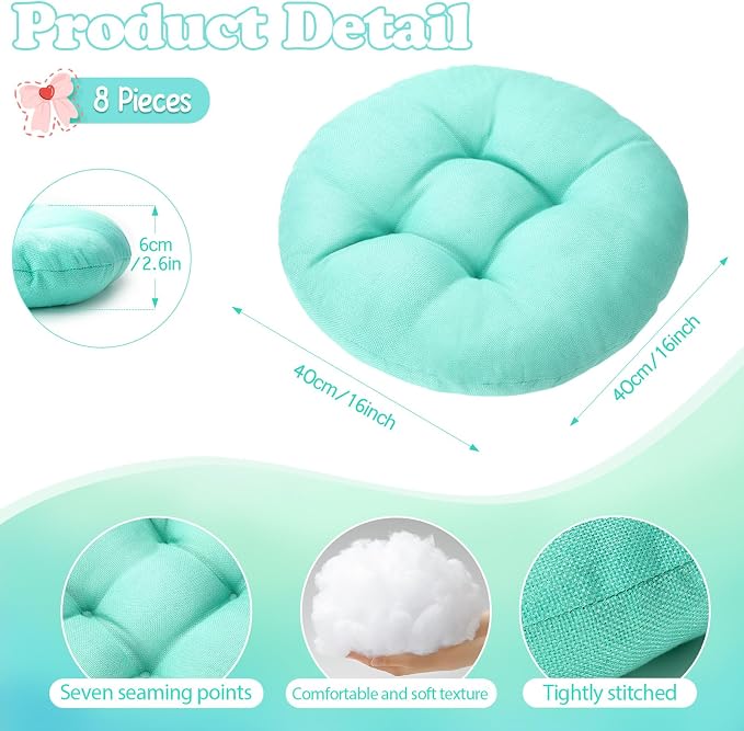 Fumete 8 Pcs 16 Inch Floor Cushions Pillow for Kids Bulk Classroom Round Flexible Seating Floor Cushions for Students Home Daycare School Reading Corner Yoga Meditation Picnic (Mint Green)