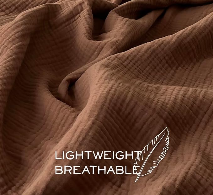 KyraHome 100% Organic Cotton Muslin Blanket, 60"x80" Large Pre-Washed Plant Dyed Lightweight Breathable Soft Gauze Summer Throw Blankets for Adults, All Season (Brown)