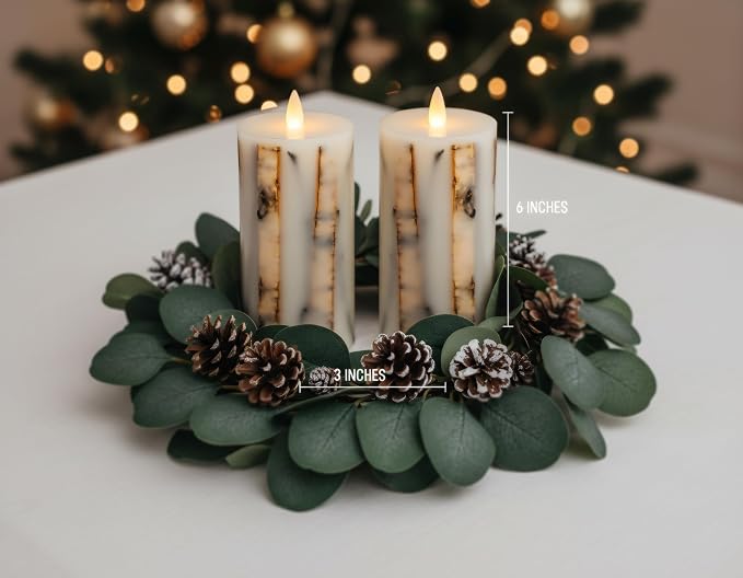 Brown Bark Flameless Pillar Candles Flickering with Remote Timer, Battery Operated LED 3D Moving Flame Real Wax Candles, Set of 2, D3 x H6,Remote Included (Cinnamon)