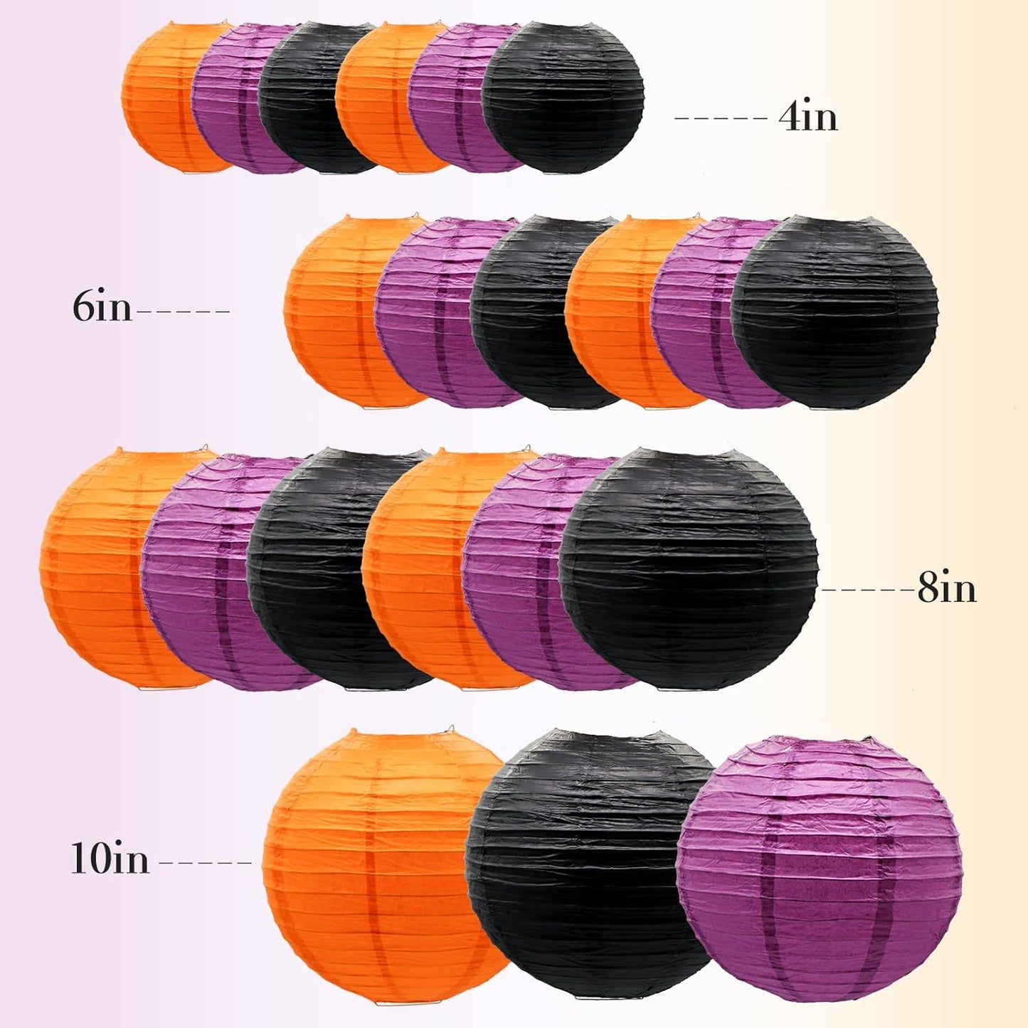 ADLKGG Paper Lanterns Party Decorations, Orange Purple Black Round Hanging Lanterns for Graduation Halloween Thanksgiving Birthday Party Decorations, 21pcs