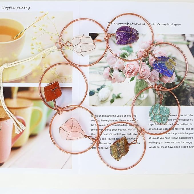 Anjiucc Handmade Natural Gemstone Crystal Hanging Ornaments 7 Chakra Feng Shui Ornaments for Home Decoration Window Decor（A-Style 8）