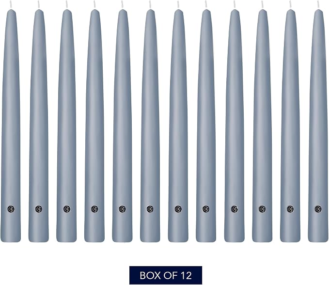 Colonial Candle Unscented Taper Candle, Handipt Collection, Wedgewood, 10 In, Pack of 12 - Up to 8 Hours Burn