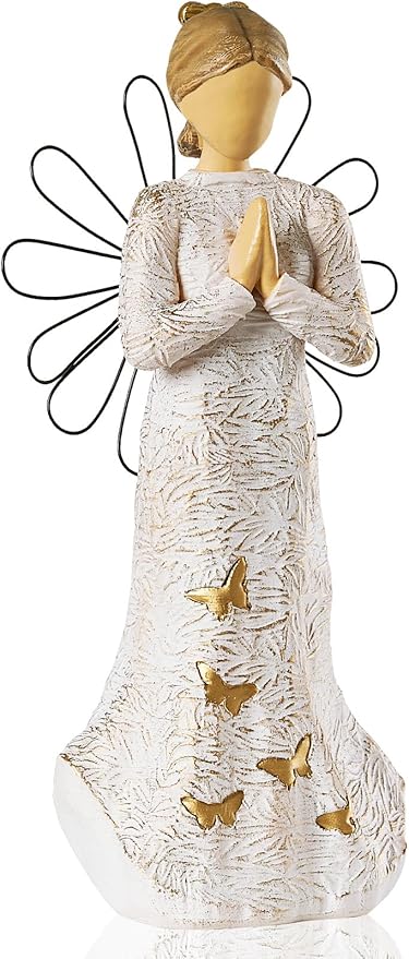 NAN ZAI NAN FANG Sympathy Angel Figurines for Loss of Loved Ones Angel Statues Home Decor Serenity Prayer Gifts for Women Resin Sculpted Hand-Painted Figure Bereavement Gift Praying Hands Statue