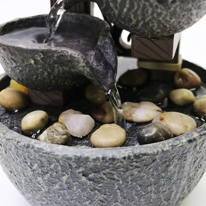 Nature's Mark 7" H Tiered Rock Bowl Tabletop Water Fountain with Natural River Rocks (Power Cord Attached)