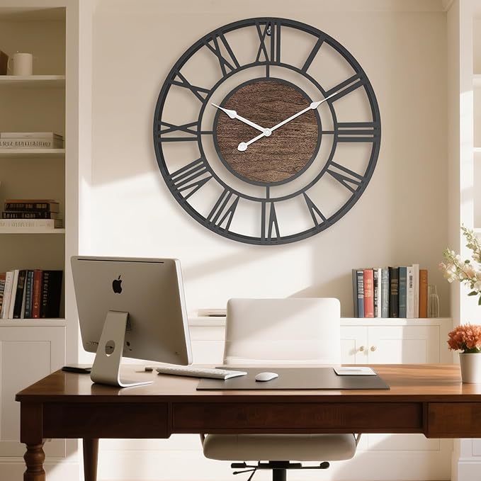 Pytha Sight Large Wall Clock for Lving Room,16 Inch Modern Industrial Decorative Metal Silent Battery Operated Big Roman Numerals Wall Clocks for Bedroom,Kitchen,Dining Room,Office,Kitchen
