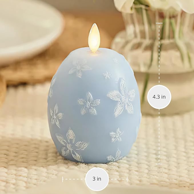 Luminara Flameless Candle Crystal Beads Glitter Sphere, Unscented Real Wax LED Candle, Timer, Holiday Decoration Centerpiece (Cashmere Blue Floral)