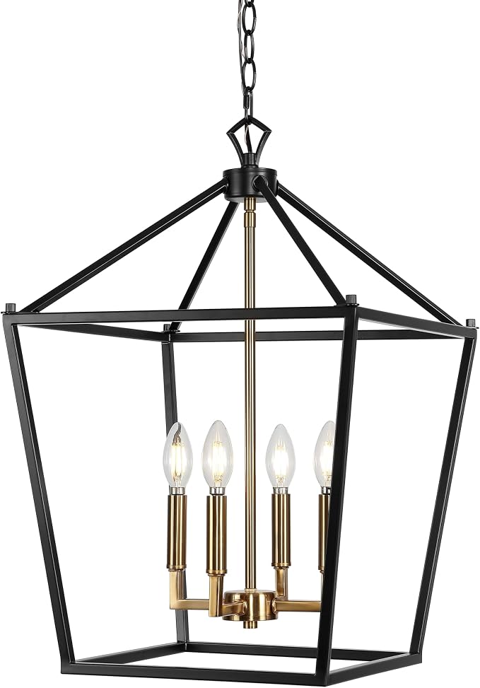 JONATHAN Y 16" Oil Rubbed Bronze/Brass Gold Lantern Pendant Light, 1-Light Pagoda Style Metal Cage Farmhouse Hanging Ceiling Fixture for Kitchen Island, LED Bulb Included (JYL7437D)