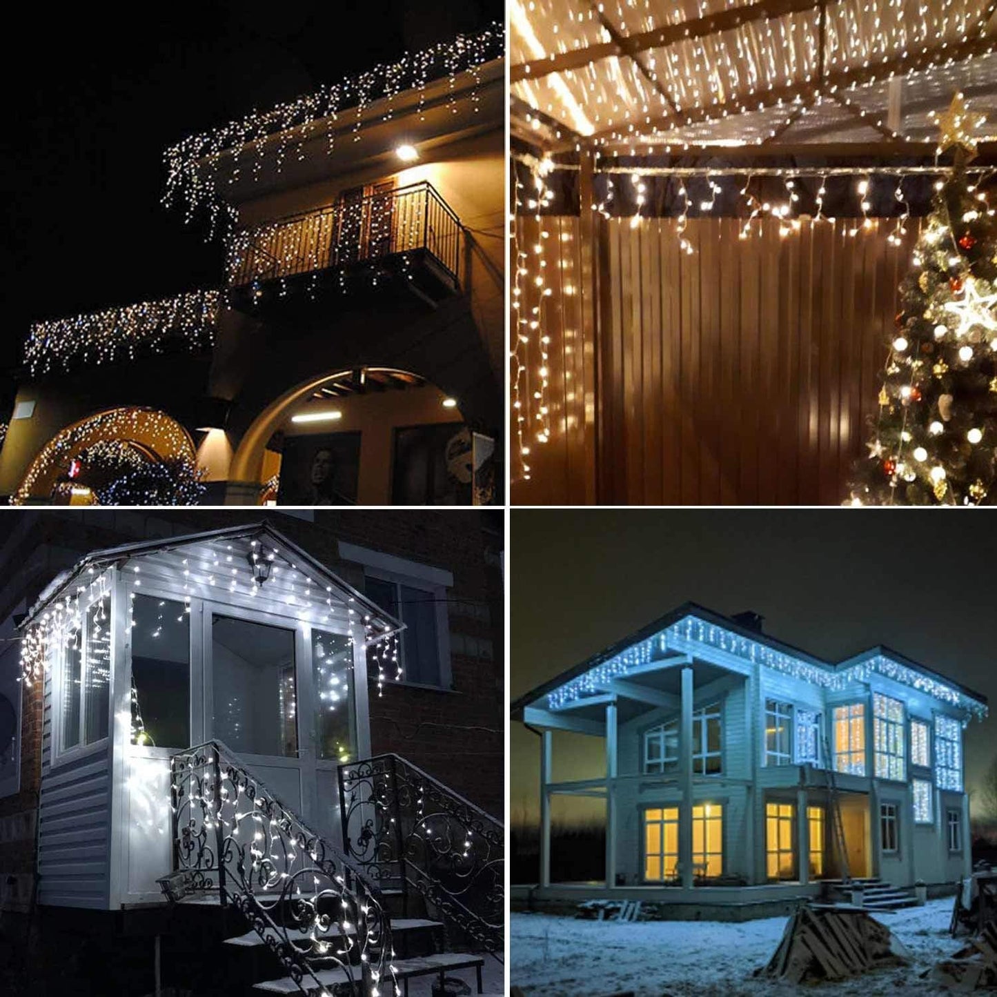 YASENN 300Led Icicle Style String Lights 29.5FT,Update Connectable 8 Lighting Modes with Timer Icicle Lights for Home Garden Outdoor Indoor Eave Decor (Cool White LED White Cable)