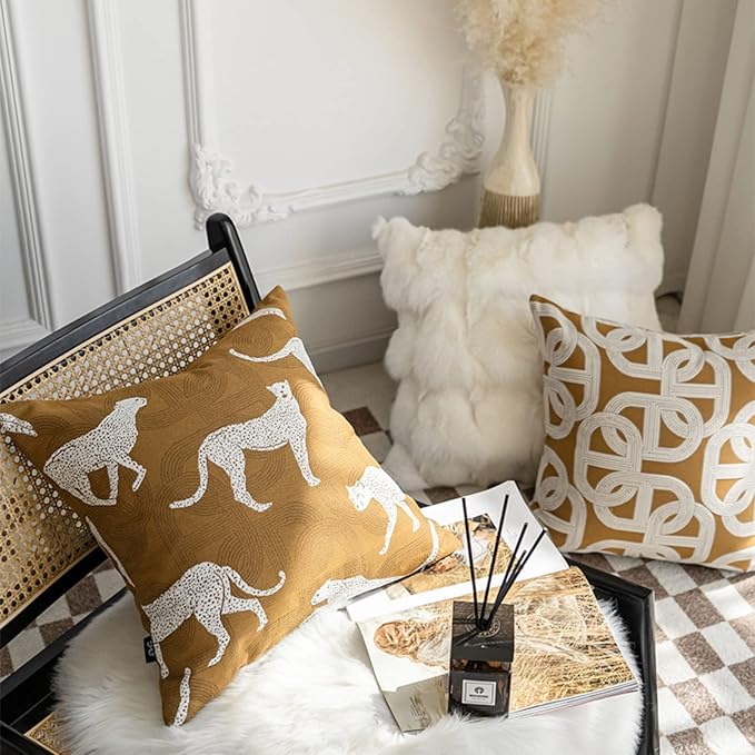 Croker Horse 18x18'' Inches Throw Pillow Cushion Cover - Pig Nose Horseshoe Pattern Chenille Jacquard Embroidery Luxury Modern Style Couch Sofa Pillow for Living Room Bedroom