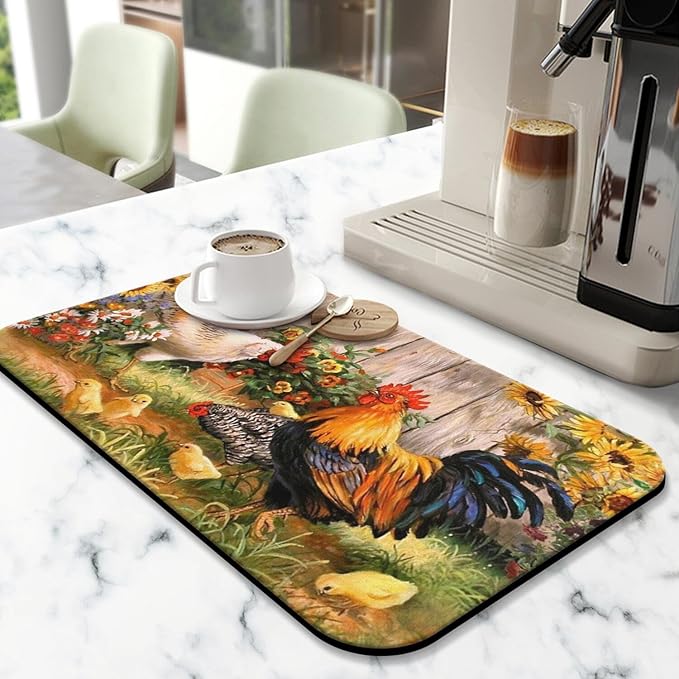 Fun Coffee Mat 19inx12in,Coffee Bar Mat for Countertops,Absorbent Hide Stain Anti-Slip Coffee Bar Accessories Fit Under Coffee Machine Mat,dish Drying Mats for Kitchen