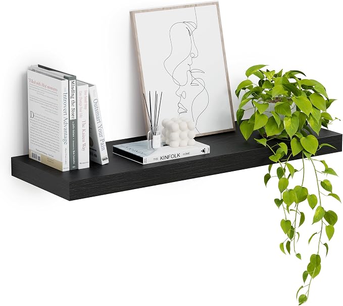 Heimlove 12inch Deep Floating Shelves for Wall, Mounted Shelves 24" W x 12" D x 1.5" H, wall Shelf for Bedroom Living Room Bathroom Kitchen Home Office, Set of 1, Black