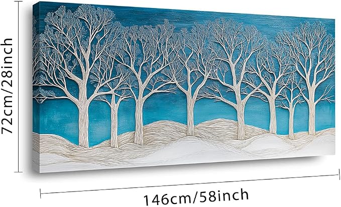 Ggaafet Abstract Forest Wall Art for Living Room Canvas Painting Prints Beautiful Blue Snow Wood Art Deco Modern Artwork Office Bedroom Family Dining Room Decor Extra Large