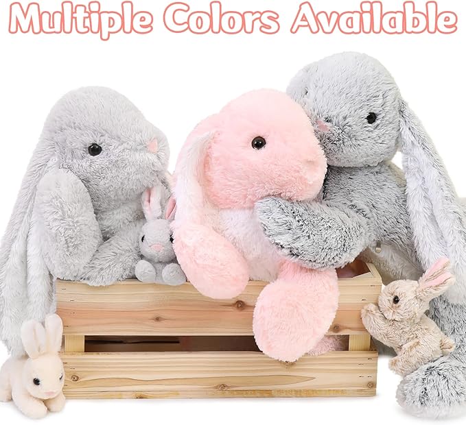 MaoGoLan 4Pcs Large Bunny Stuffed Animal with 3 Babies Inside, 24" Giant Easter Bunny Plush Toys, Soft and Cuddly Gray Stuffed Rabbit Gift for Kids,Girls,Boys,Teens