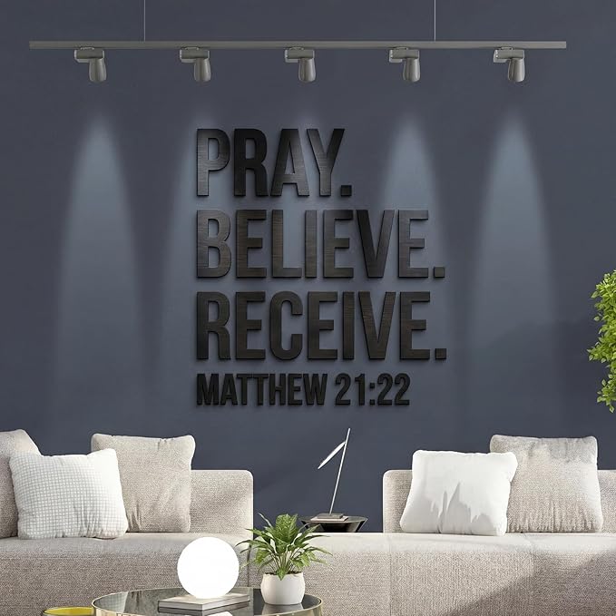 AceOrbit Christian Bible Verses Wall Art Decor Pray, Believe, Receive, 39.4" x 34.9" Wooden Religious Scripture Jesus Wall Decor 3D Letters Hanging Prayer Decoration for Church Home