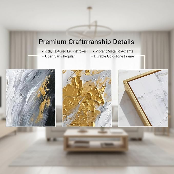 Hand-Painted Black and White Abstract Oil Painting on Canvas for Entrance-Hall, Framed Gold Wall Art for Living Room,Large 3D Wall Picture for Bedroom Kitchen Home Decoration 24x48inch