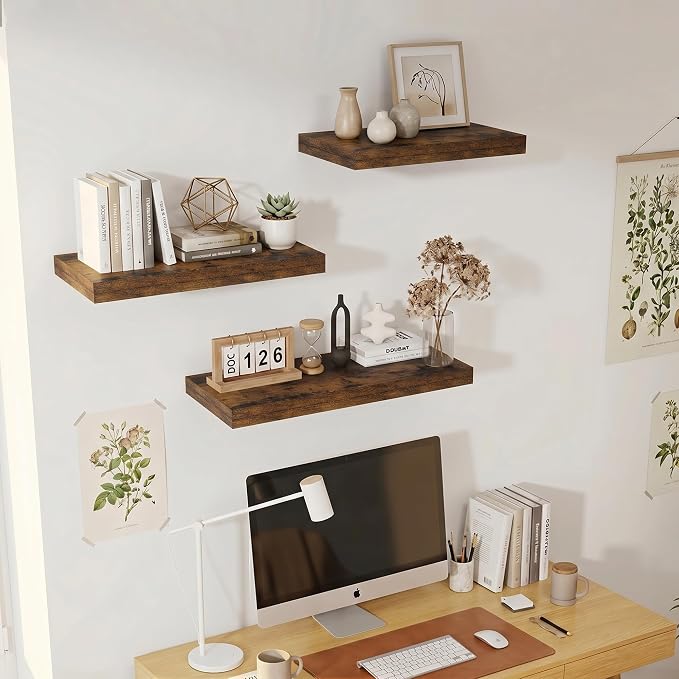 Vivelove 12" Deep Floating Shelves for Wall 36" Long, Wall Shelves for Bedroom Living Room Bathroom Kitchen Laundry Room, Farmhouse Rustic Shelves for Home Decor, 36" X 12" X 2" Set Of 2, Rustic Brown