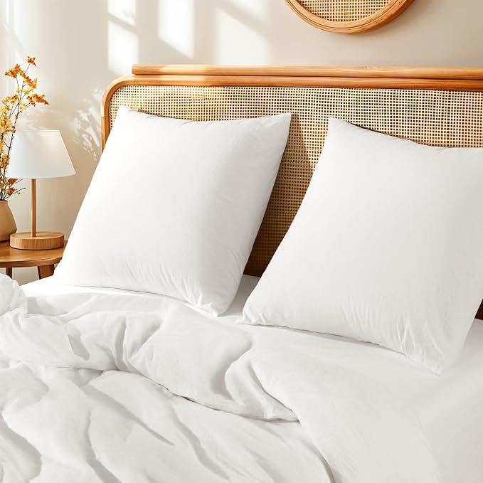 LBRO2M 100% France Linen Pillowcase Set of 2 Square Natural Flax Pillow Covers for Throw Pillows Envelope Closur, Durable Soft Cozy All Season (26"X26" White)
