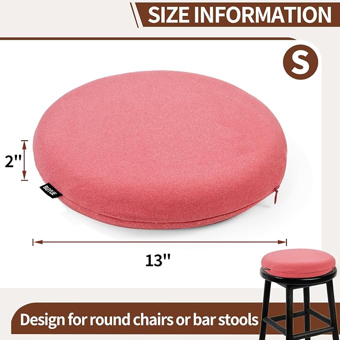 BUYUE Memory Foam Seat Cushion, Dia 13" Soft Velvet Round Stool Cushion Anti-Slip Chair Pads, S, Rose Pink