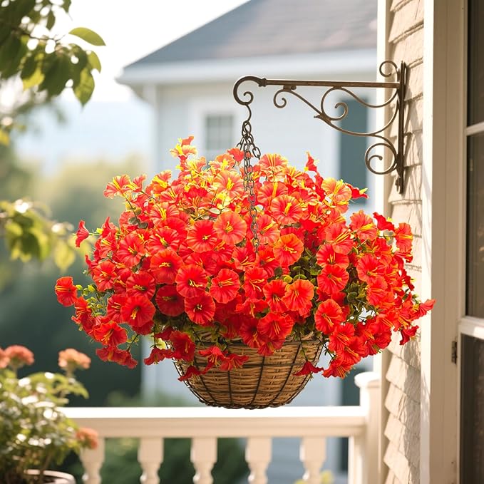 Grunyia Artificial Faux Flowers for Outdoor 16 Bundles Boxwood Fake Morning Glory for Planter,UV Resistant Fake Flowers for Home Porch Patio Outside (Orange)