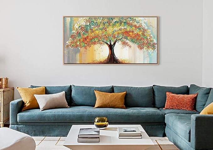 DJSYLIFE Abstract Colorful Tree Wall Art, Modern Canvas Painting | 20x40 Inch Framed Print, Abstract Tree Design, Solid Wood Frame, Ready to Hang, Large Decor for Living Room, Bedroom, Office
