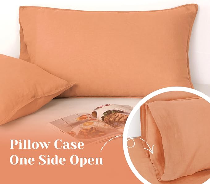 Linen World Natural Linen Pillow Cases - Set of 2 Moisture-Absorbing 100% French Linen Pillow Shams,King Size (20''x40''),Stone Washed,Pastel Peach