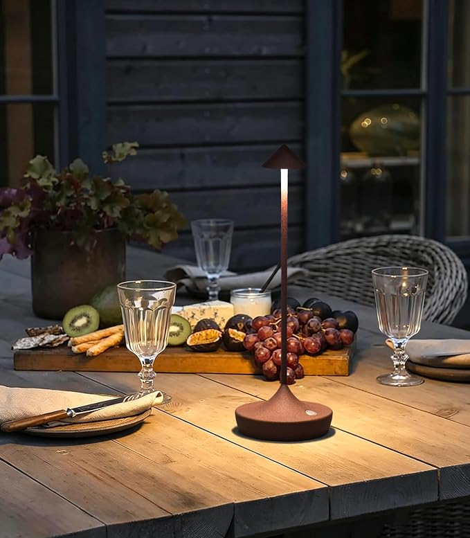 Rechargeable Cordless Table Lamp, Battery Operated LED Lamps | 3-Color Stepless Dimmable, Portable IP54 Waterproof Outdoor Lamps for Patio Dining Bar Home Office (2-Pack Rust)