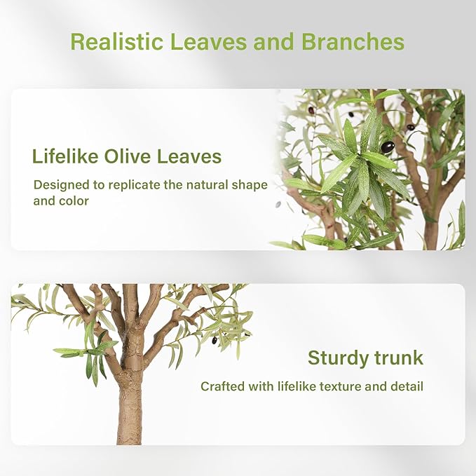 FEELEAD Faux Olive Tree 10ft - Tall Artificial Olive Tree 10 Feet Indoor - Large Fake Plants Olive Trees Artificial Indoor with Natural Wood Trunk for Home House Office Decor