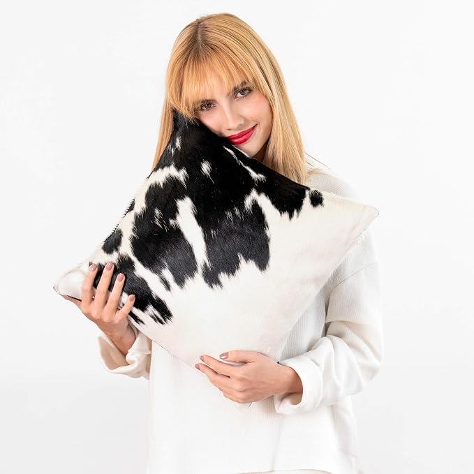 ecowhides 100% Genuine Brazilian Cowhide Pillow Cover – Luxury Leather Decorative Cushion for Rustic & Western Home Décor