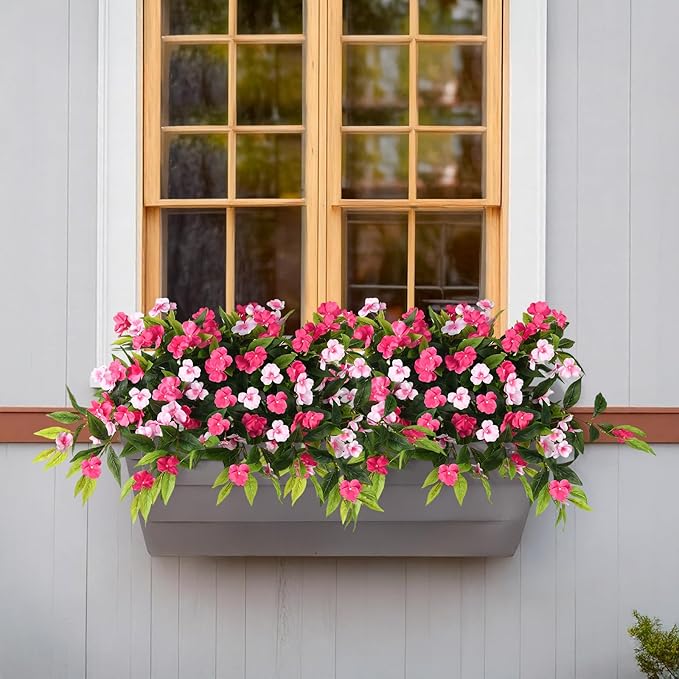 Hommyea Artificial Flowers for Outdoor, 2 Bundles UV Resistant Fake Plants Decoration Realistic Faux Silk Flowers No Fade Plastic Flowers for Outside Planters Home Porch Patio Yard Garden Decor