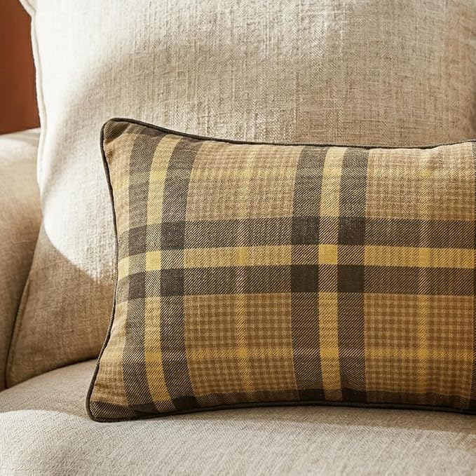 bilin gaier Designer Linen Throw Pillow Covers,28"x12" Set of 2-Seville BN | Vintage Elegant Rectangle Pillow Cover,Concealed Zipper,Plaid Print Pattern,Sofas,Bedroom,Living Room,Lounge Chairs