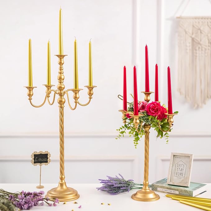 Sziqiqi Gold Candelabra Centerpieces for Tables 28in - Tall Candelabra Candle Holder for Wedding Gold Candlestick Holders for Table Centepiece Party Banquet Event
