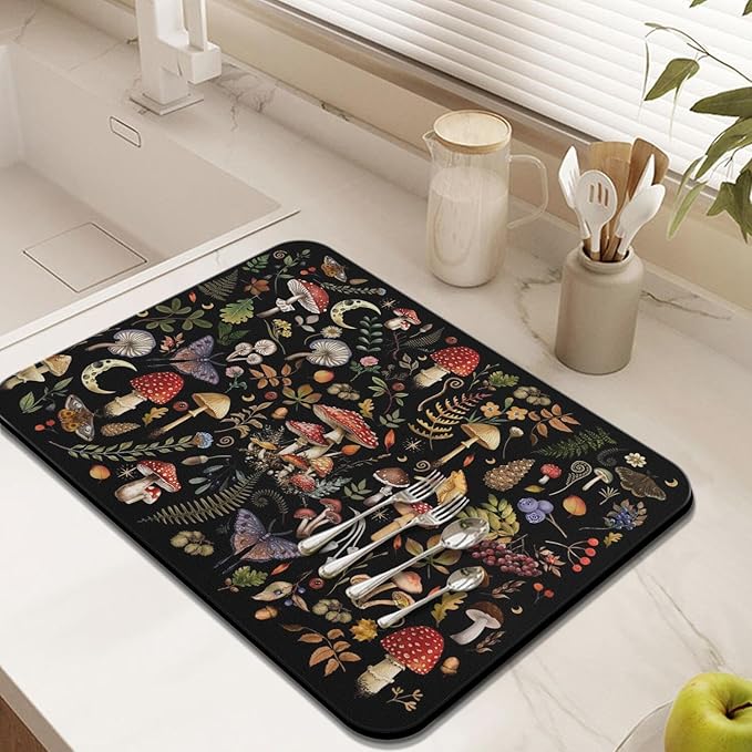 Fun Coffee Mat 24inx18in,Coffee Bar Mat for Countertops,Absorbent Hide Stain Anti-Slip Coffee Bar Accessories Fit Under Coffee Machine Mat,dish Drying Mats for Kitchen