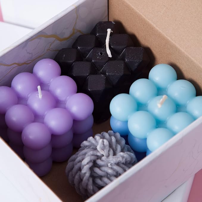 Bubble Candle, 4pcs Cube Soy Wax Bubble Candles Scented Aesthetic Bubble Candle Set for Home Bedroom Decor Birthday Mothers Day Gifts for Mom (Blue Bubble Candles)