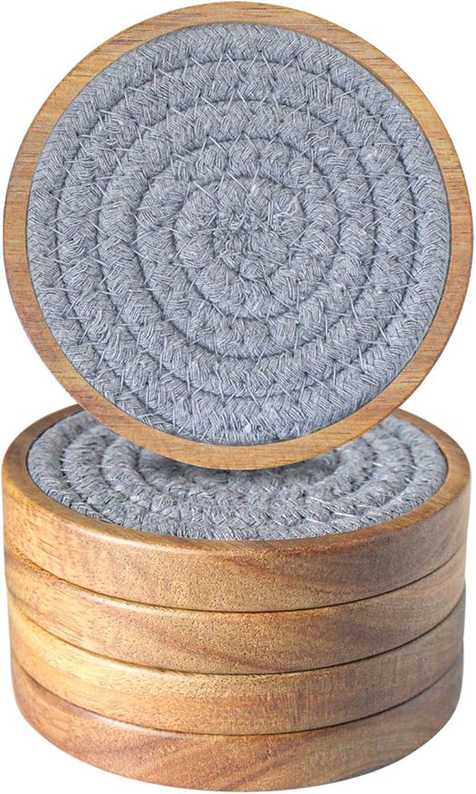 Eykao Drink Coasters Set of 5, Coasters for Drinks Absorbent, Wood Coasters for Coffee Table, Housewarming Gift for Farmhouse Home Decor,4 inches (Brown & Gray)