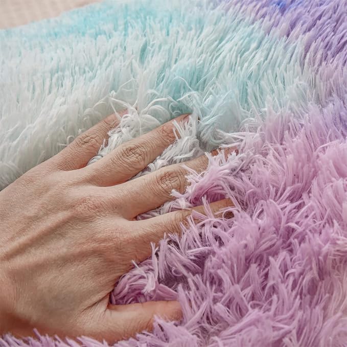A Nice Night Faux Fur Reading Pillow Bed Wedge Large Adult Children Backrest with Arms Back Support for Sitting Up in Bed/Couch for Bedrest,BluePurple