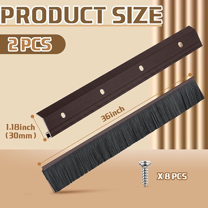 Hushee 2 Pack 36 Inches Brush Door Sweep for Exterior, Aluminum Commercial Door Sweep Bottom All-Season Alloy Brush for Exterior and Interior Sealing Gaps Keeps Cold Air, Dust Out(Brown)