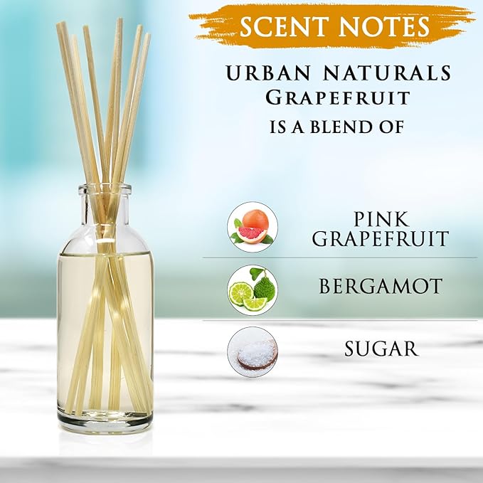 Urban Naturals Grapefruit Reed Diffuser Oil Set | with Bergamot Essential Oils & Tart Greens | Made in the USA