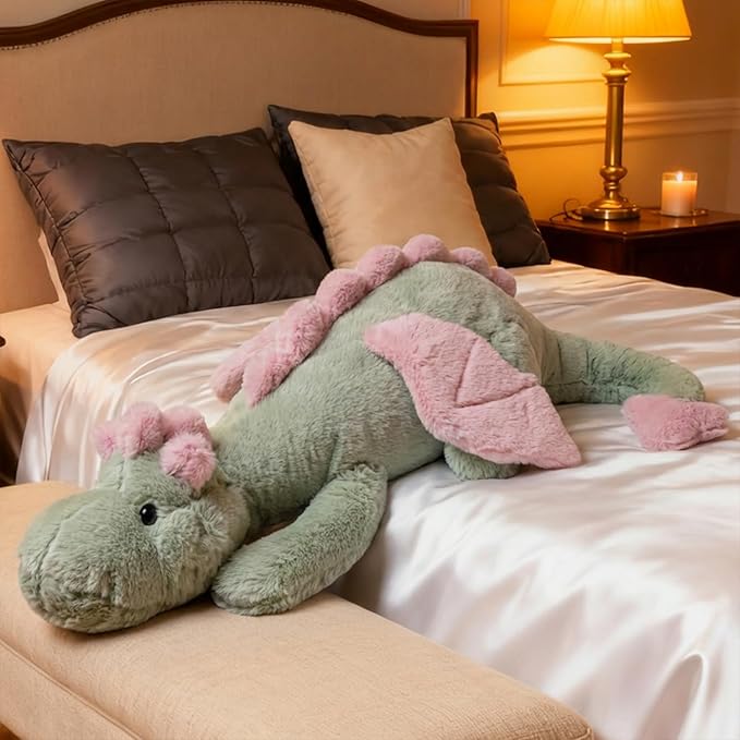 ARELUX Large 50in 3Lb Cute Dragon Stuffed Animals Plush Toy Soft Matcha Green Pterosaur Plushie Giant Fuzzy Dinosaur Pillow Plushies with Pink Wings Cuddly for Friends Family Member