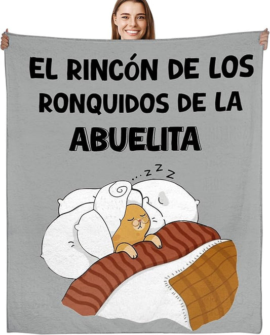 Abuela Gifts Throw Blanket in Spanish, Funny Saying Cute Print Soft Cozy Grey Flannel Blanket 50x60, Grandma Gifts from Grandkids, Home Decor for Bed Sofa